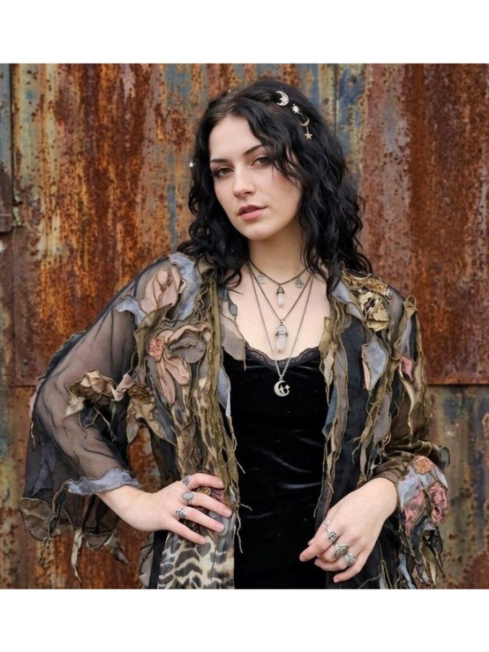 Handmade Art to Wear Shrug Sheer Jacket Mixed Media Floral Fairy Boho Witchy OS